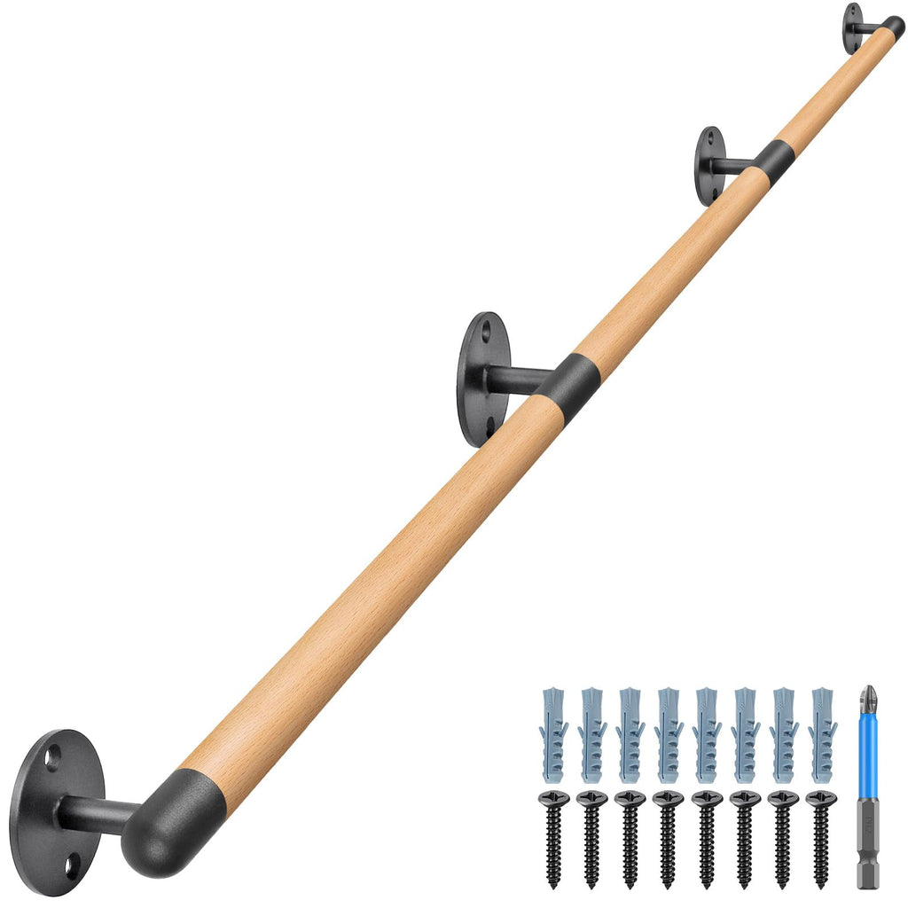 75 Inch Wood Handrail Wall Mount Handrails for Indoor Stairs