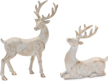 Deer Christmas Figurines - 5.25"" - Set of 6, White