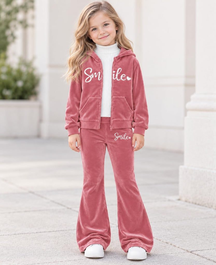 Toddler Girls Velour Hoodie Zipper Sweatsuit Velvet Tracksuit Outfits