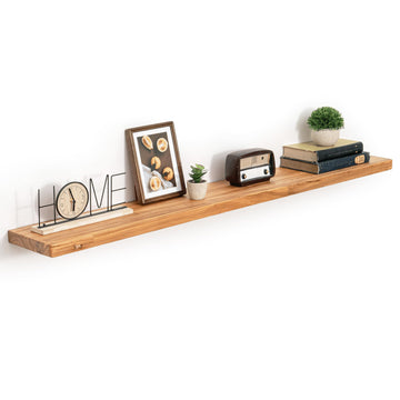 55in Solid Elm Wood Floating Shelves for Wall, Natural, Set of 1