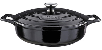 La Cuisine Enameled Cast Iron Braiser Sauté Pan Shallow Dutch Oven with Lid Internal Matt Black Enamel Coating 3.75