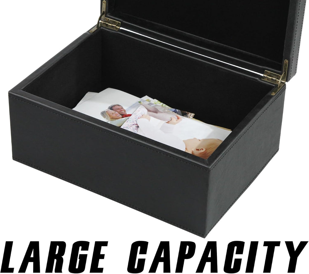 Faux Leather Decorative Box, Large Wooden Structure Keepsake Box Accessory Organizer Jewelry Organizer with Hinged