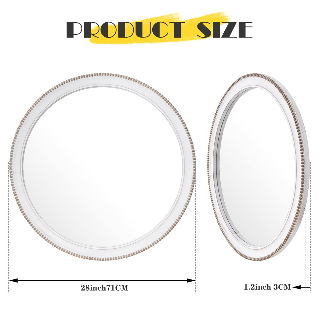 Round Wood Mirror, 28" Circle Farmhouse Vanity Boho Bathroom Wall Mirrors