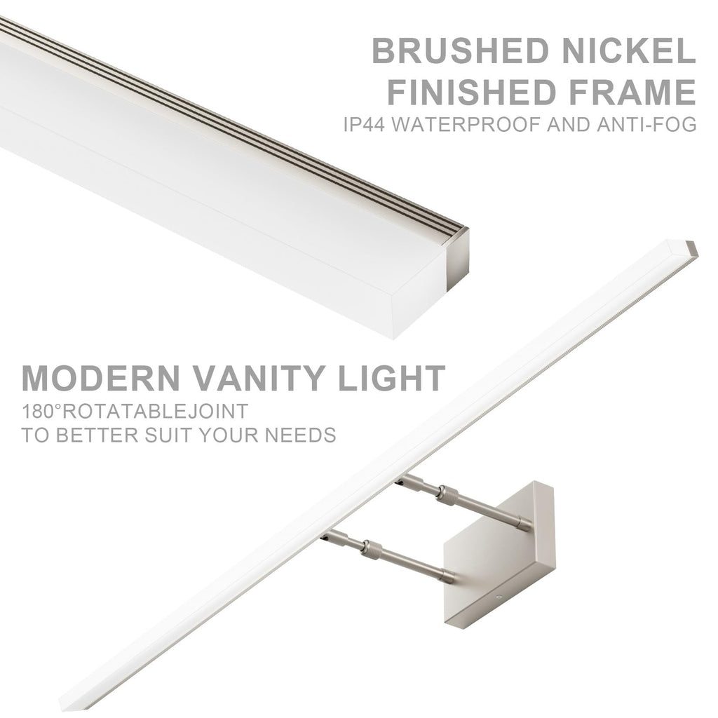 48inch Brushed Nickel Bathroom Llight Fixtures LED Vanity Light Adjustable Modern Vanity Lights Over Mirror Rotatable