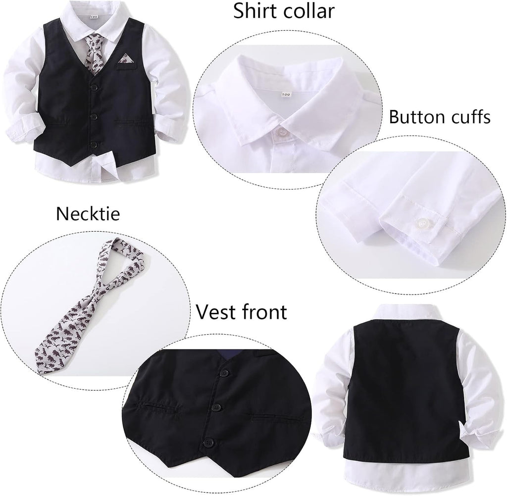 Boys' Piece Formal Suit Set Dress Shirt Vest Pants and Tie Wedding Birthday Party Suit