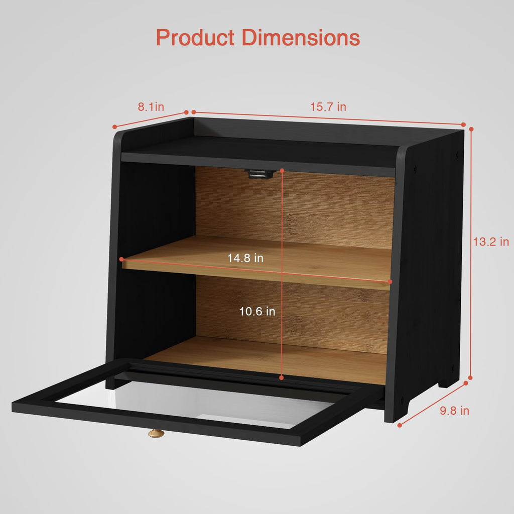 Countertop, 2 Tier Large Breadbox Modern Black