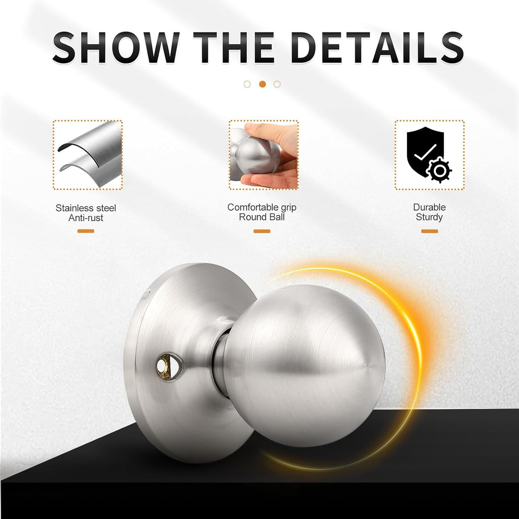 Dummy Door Knob, Single Sided Handle for Closets/French Doors/Pantry, Brushed Nickel Non-Turning Interior Push/Pull