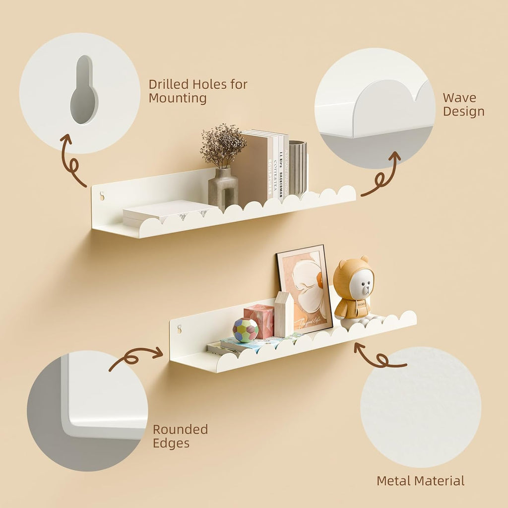 Nursery Book Shelves,Kids Wall Bookshelf Toy Storage,17 Inch Metal Floating Shelves Set of 4,Wall Shelves, Kids