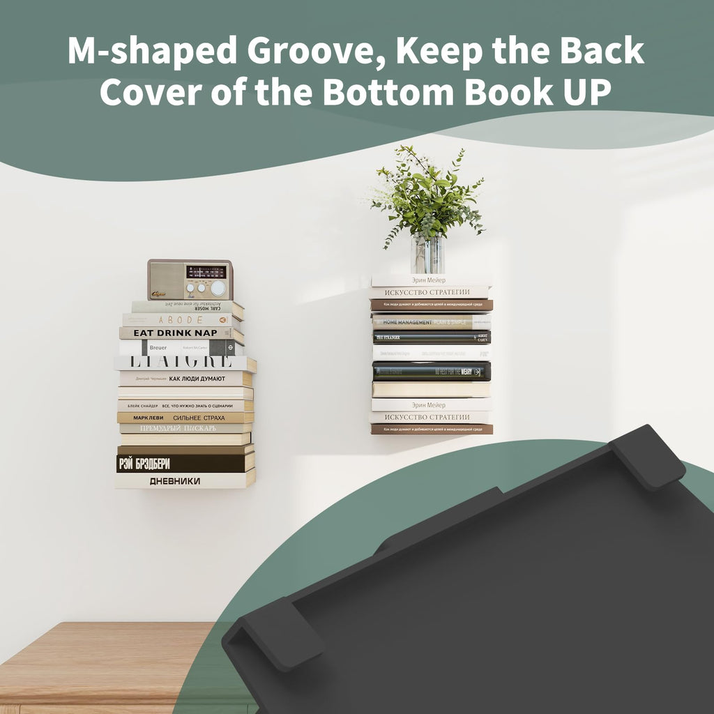 6 Tier Black Invisible Floating Bookshelves for Wall