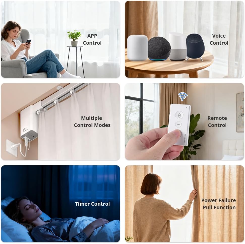 Matter over Thread Smart Curtain Track, Electric Curtains with Remote, Works with Apple HomeKit, Alexa, Google