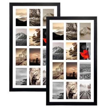 12 Opening 4x6 Black Collage Picture Frames Set of 2, Multiple Frames for Displaying 6x4 Photos with White Mat