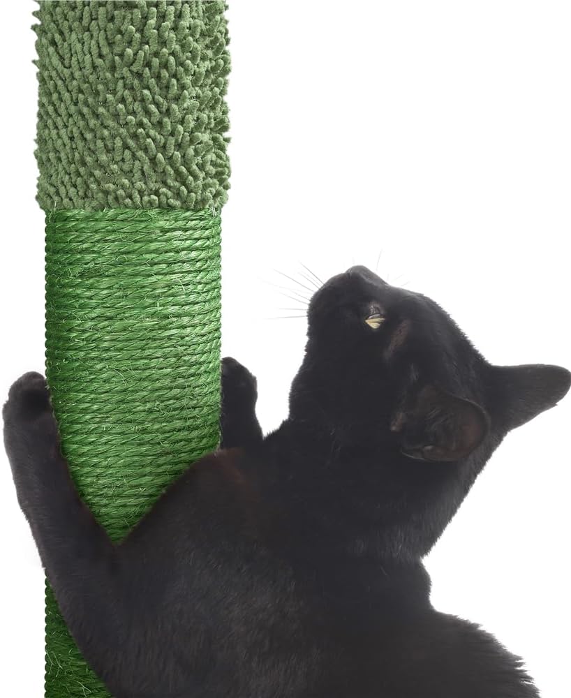 Cactus Cat Tree for Indoor Cats, Green Multi-Level Tower