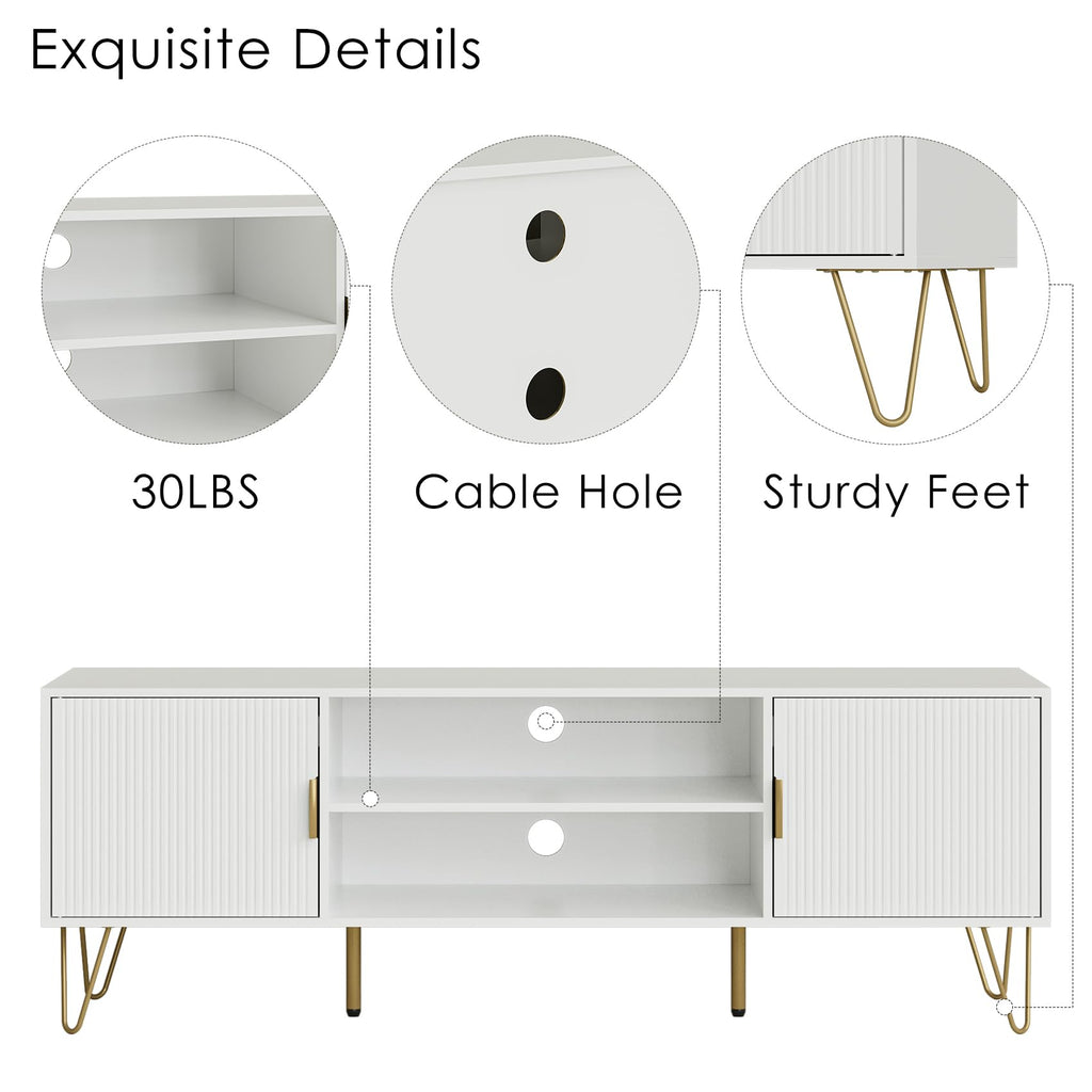 TV Stand for 55-65 Inch TV, Entertainment Center with Soft Hinge Door, TV Console Table with 2 Cabinets with Gold