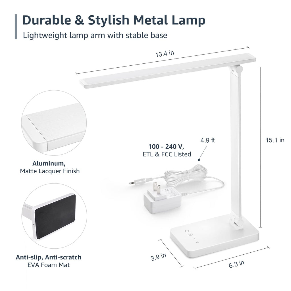 LED Desk Lamp 9.5W 800lm, Metal Desk Light, White