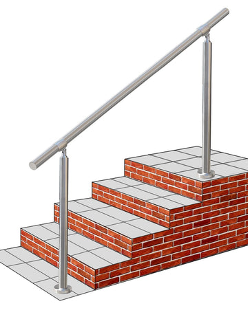 Outdoor 5 Step Handrail, DIY 304 Stainless Steel Transitional Hand Rails with Installation Kit, Silver Porch Stair