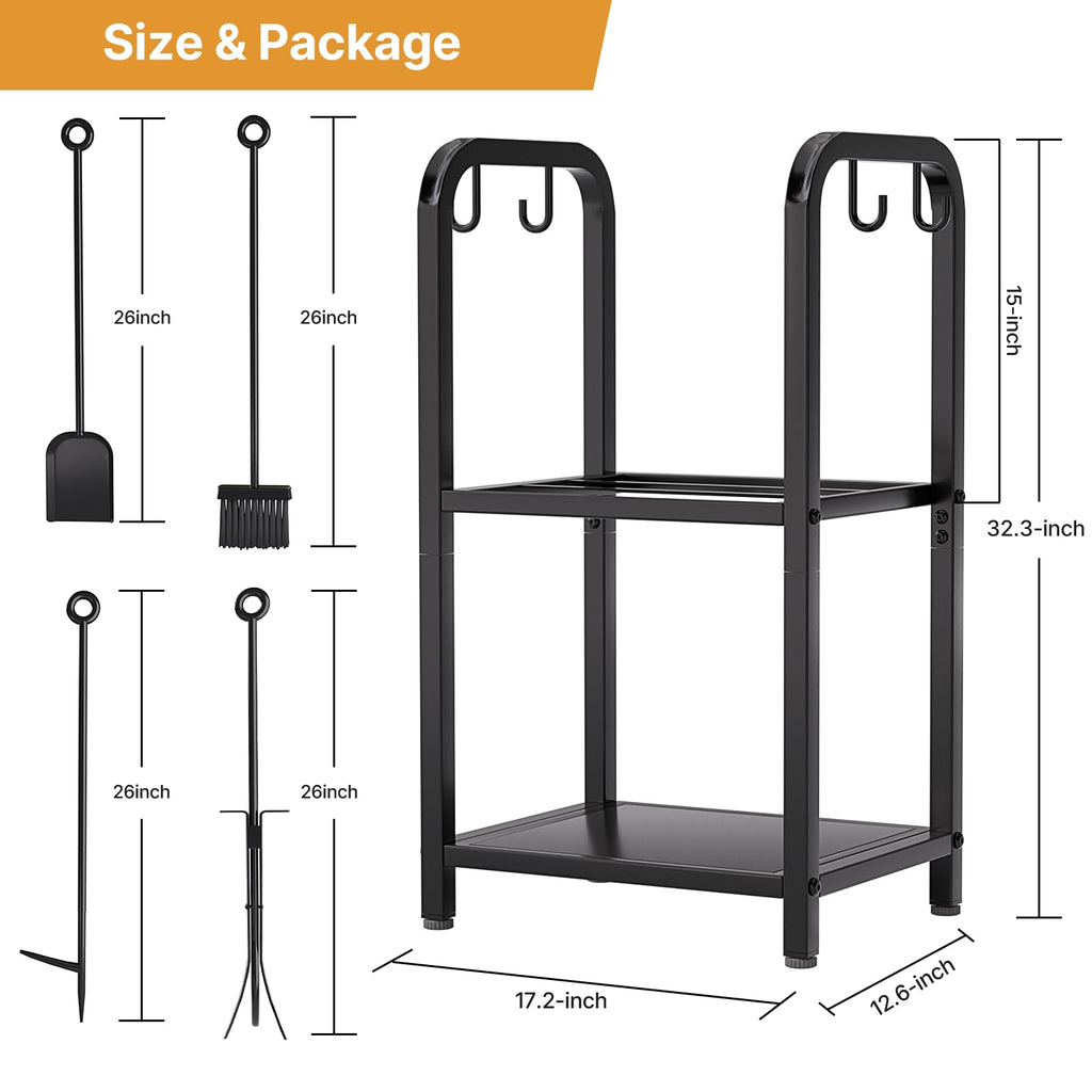 Firewood Rack Indoor with Tools, 2-Tier Firewood Holder Storage