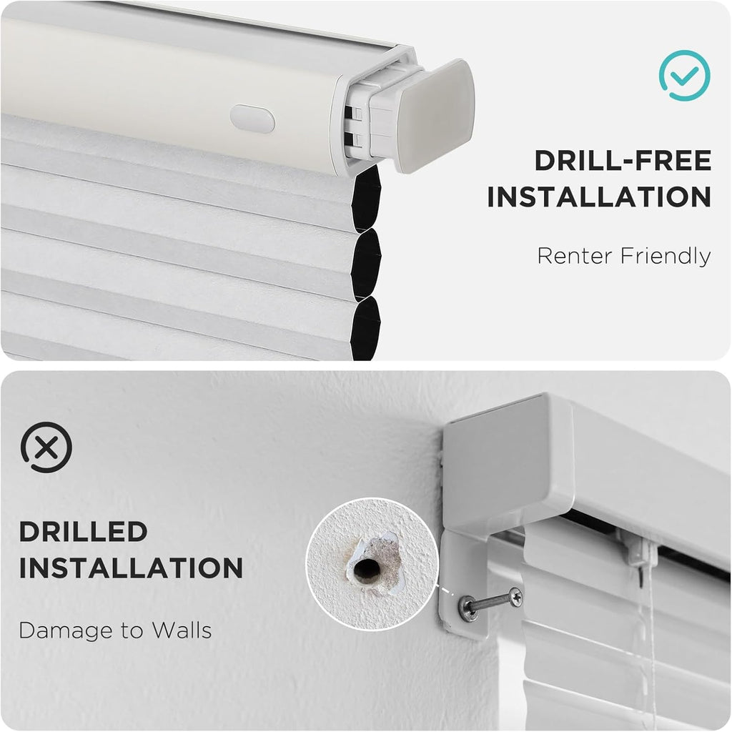 No Tools No Drill Window Blinds for Indoor Windows, Blackout Shades Cellular Shades Cordless, No Drill Blinds for