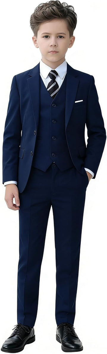 Boys Slim Fit Suits Kids Tuxedo Ring Bearer Outfit,Adjustable Waist