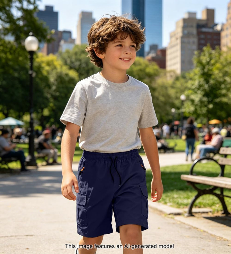 Boys Cargo Shorts Athletic Quick Dry with Zipper Pockets, 3 Pack