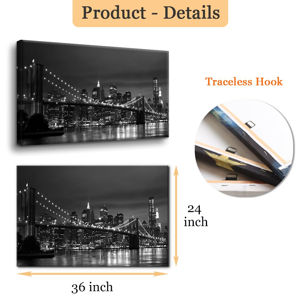 Wall Brooklyn Bridge Modern Wall Decor Office Decor New York Cityscape Painting Framed Canvas Prints Black and White