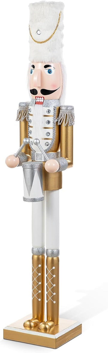 Nutcracker Christmas Decorations 35.75 Inch Wooden Nutcracker Soldier with Drum Sticks for Xmas Holiday Decor Porch