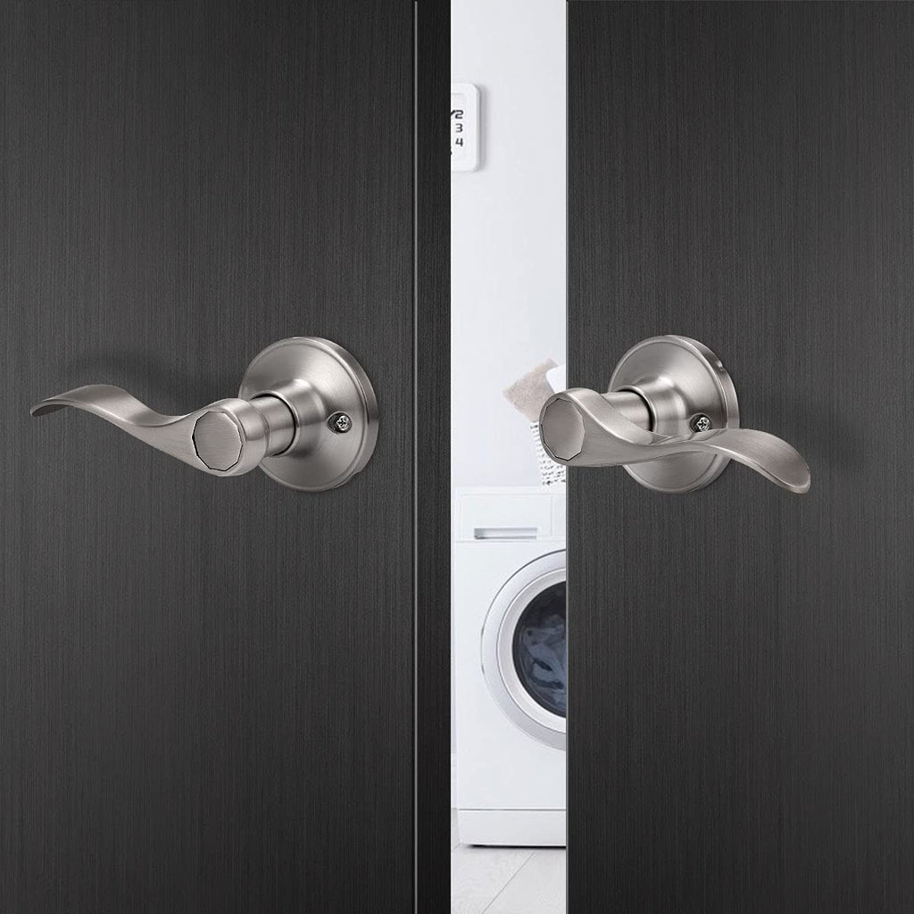 2 Pack Satin Nickel Dummy Wave Door Levers, No-Turning Interior Door Handles, 1 Left-Handed and 1 Right-Handed Door