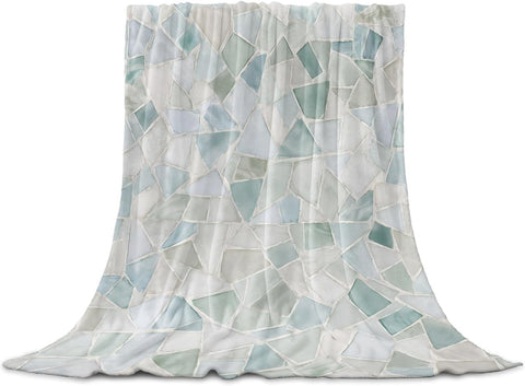 Vintage Stone Print Throw Blanket Boho Coastal Teal Mosaic Texture Flannel Cozy Soft Warm Fleece Blankets, 50 x 60 inch