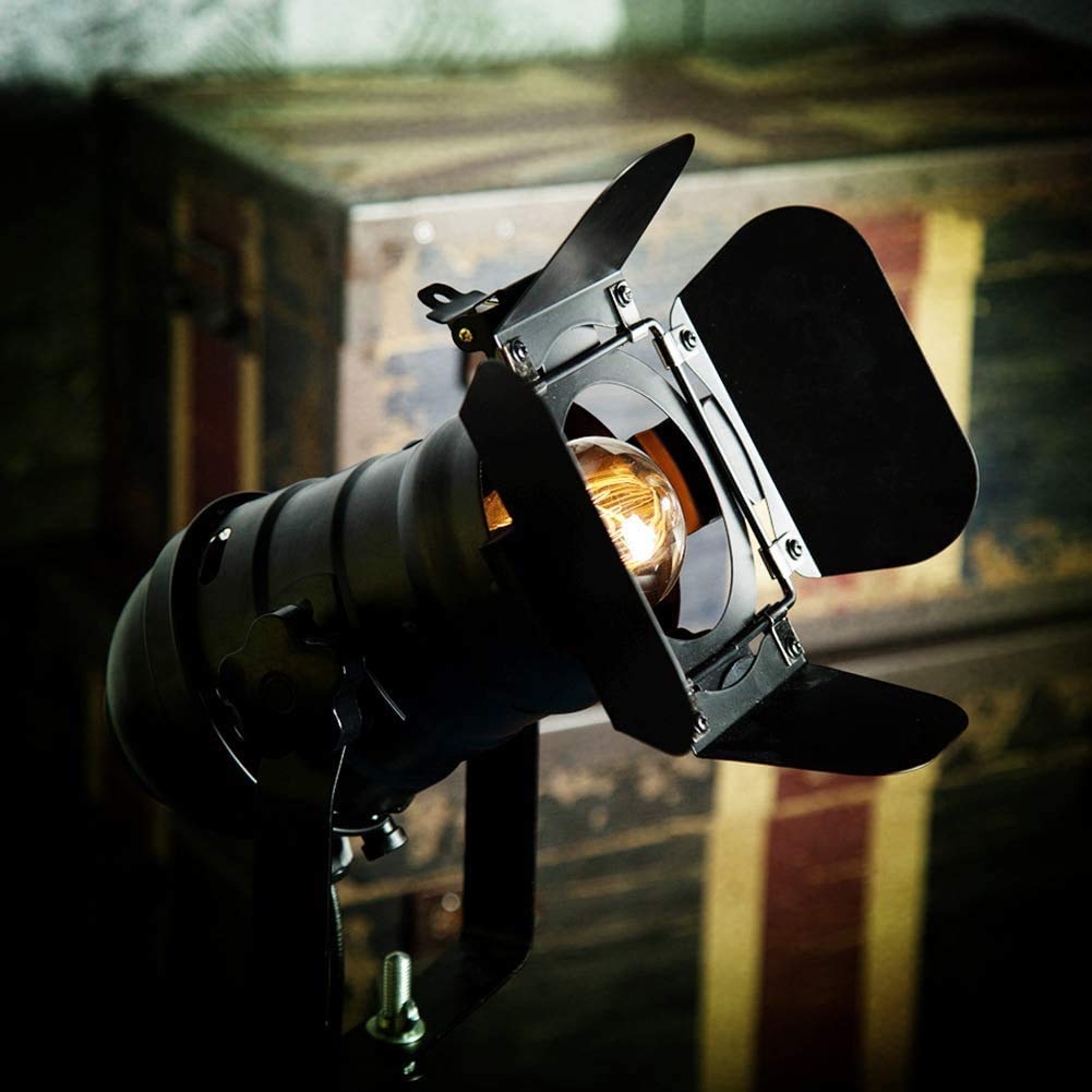 Vintage Industrial Black Retro Tripod Adjustable Floor lamp Parking Light, 5 Meter Cable with Foot Switch Parking