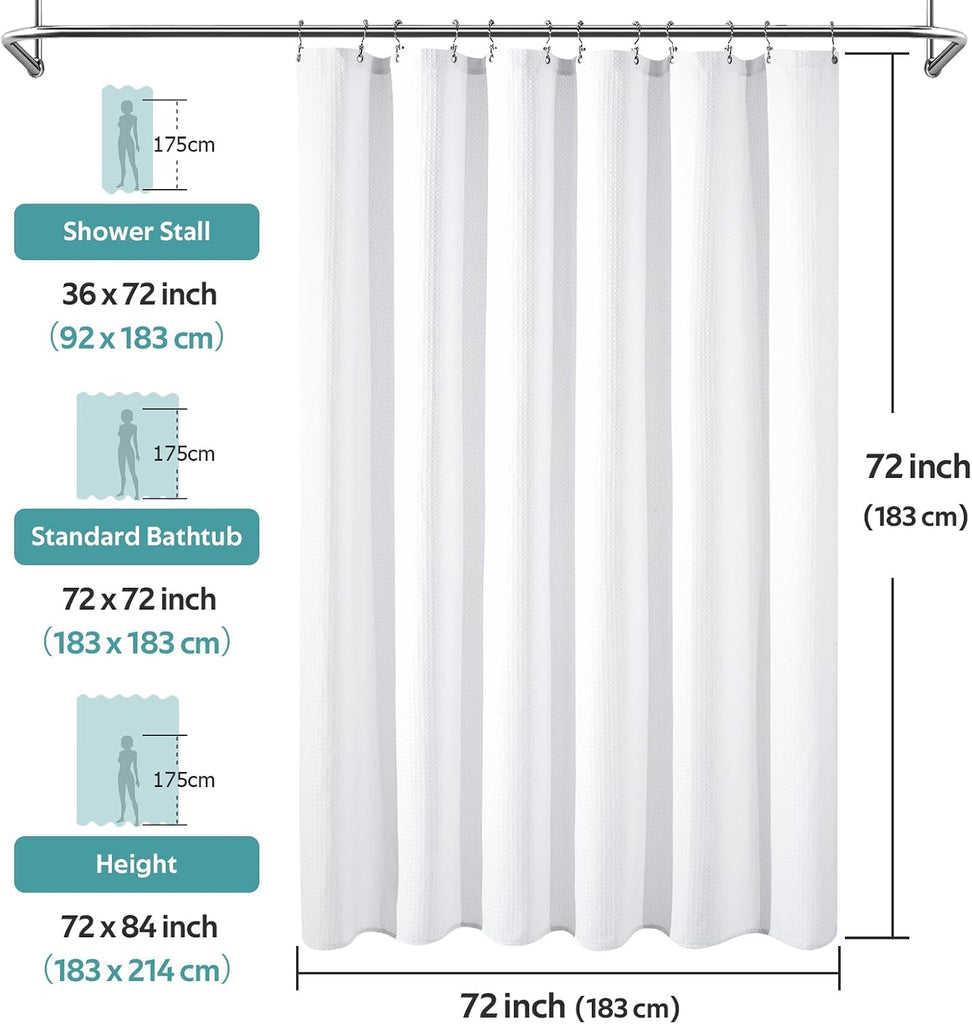 3 in 1 Shower Curtain Set, Waffle Shower Curtain and Liner Set with 12 Double Sided Shower Curtain Hooks, 258GSM