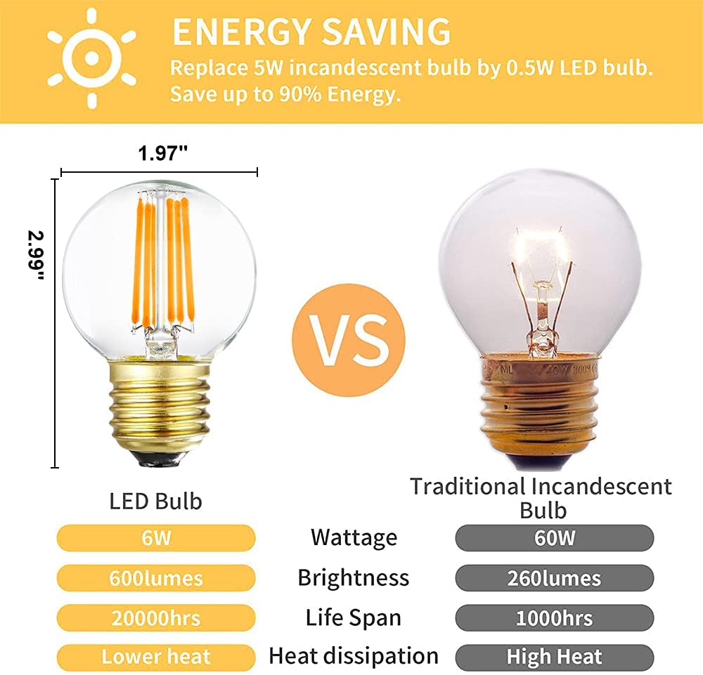 Dimmable G16.5 LED Bulbs,E26 Edison LED Light Bulbs,6W Equal 60 Watt Light Bulb,600lm,Soft White 3000K,Globe Light