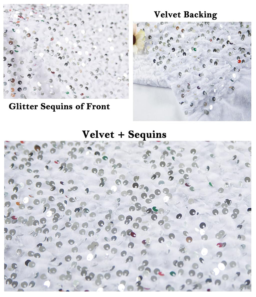 Sequin Fabric Silver White Velvet Fabric By The Yard Glitter Silver Sequin Fabric for Sewing Fabric with Sequins for