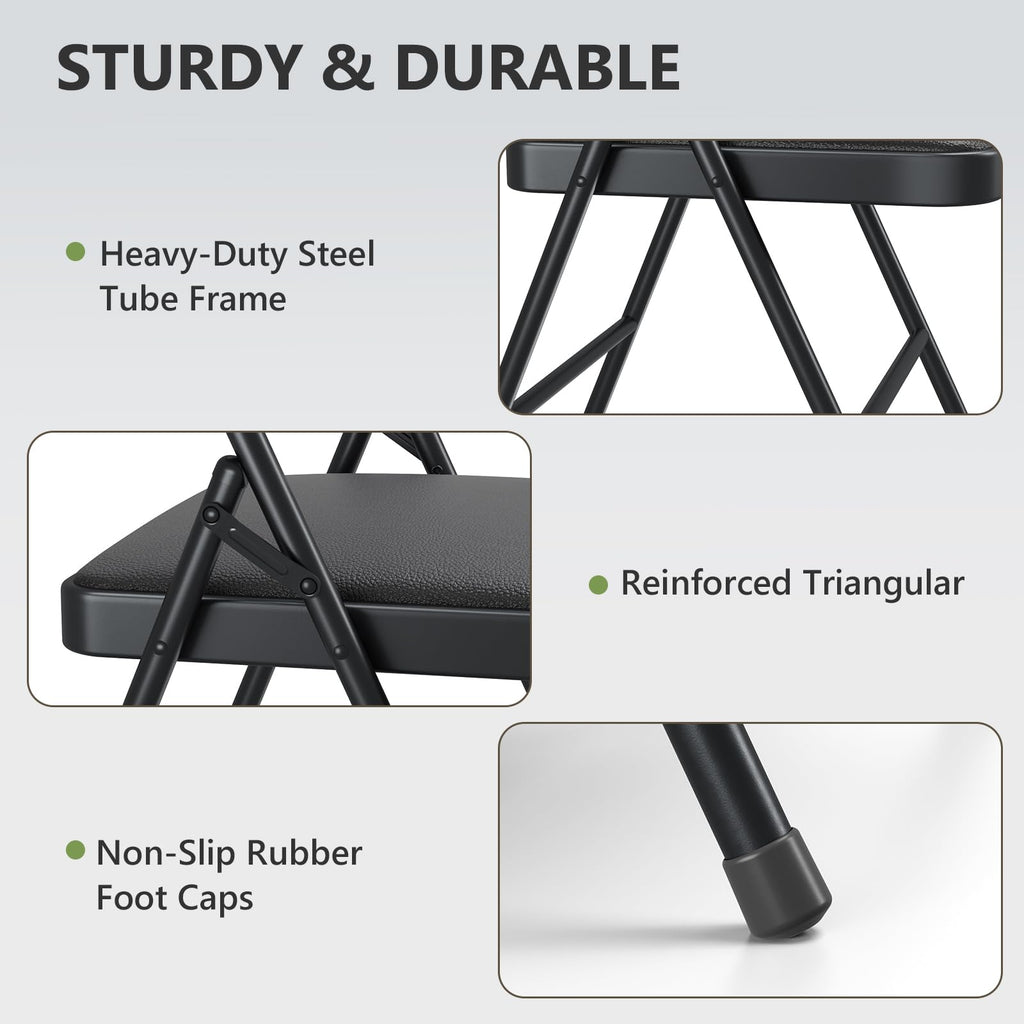 Padded Folding Chairs 6 Pack, PU Leather Folding Chairs for Outside and Indoor, Heavy Duty Portable Foldable Metal