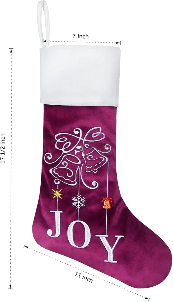 Pack of 6 Luxury Velvet Christmas Stockings, Quality Embroidered Patterned Xmas Stockings Large, Classic Christmas