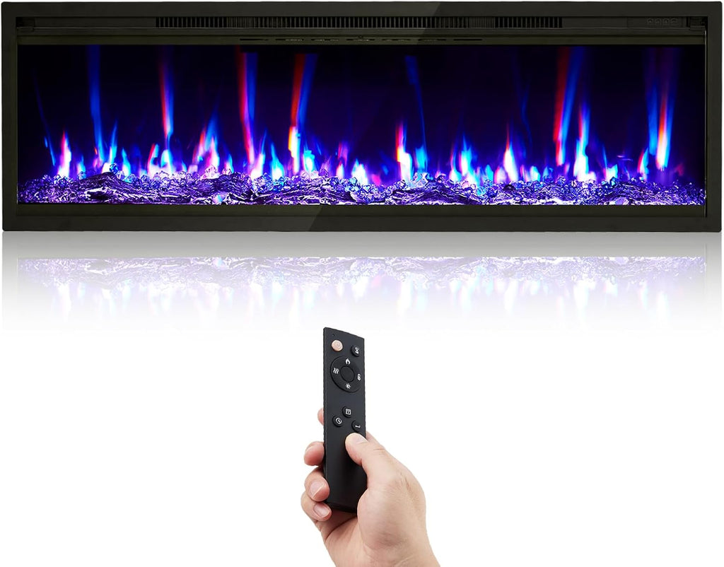 50 in Electric Fireplace Inserts, 750/1500W Recessed and Wall Mounted Fireplace Heater with Remote Control