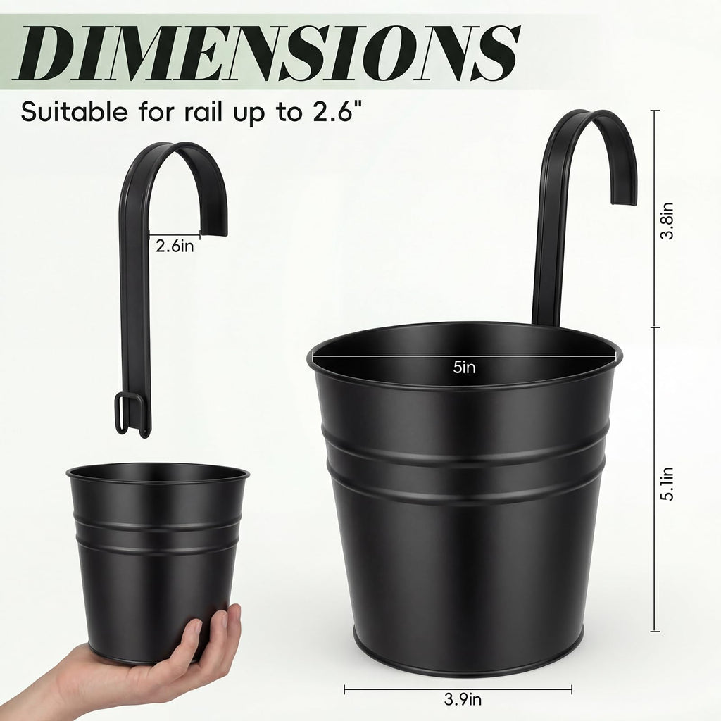 Hanging Flower Pots, Railing Planter Box for Outdoor Plants 12 Pack 5 Inch Metal Hanging Planters with Detachable