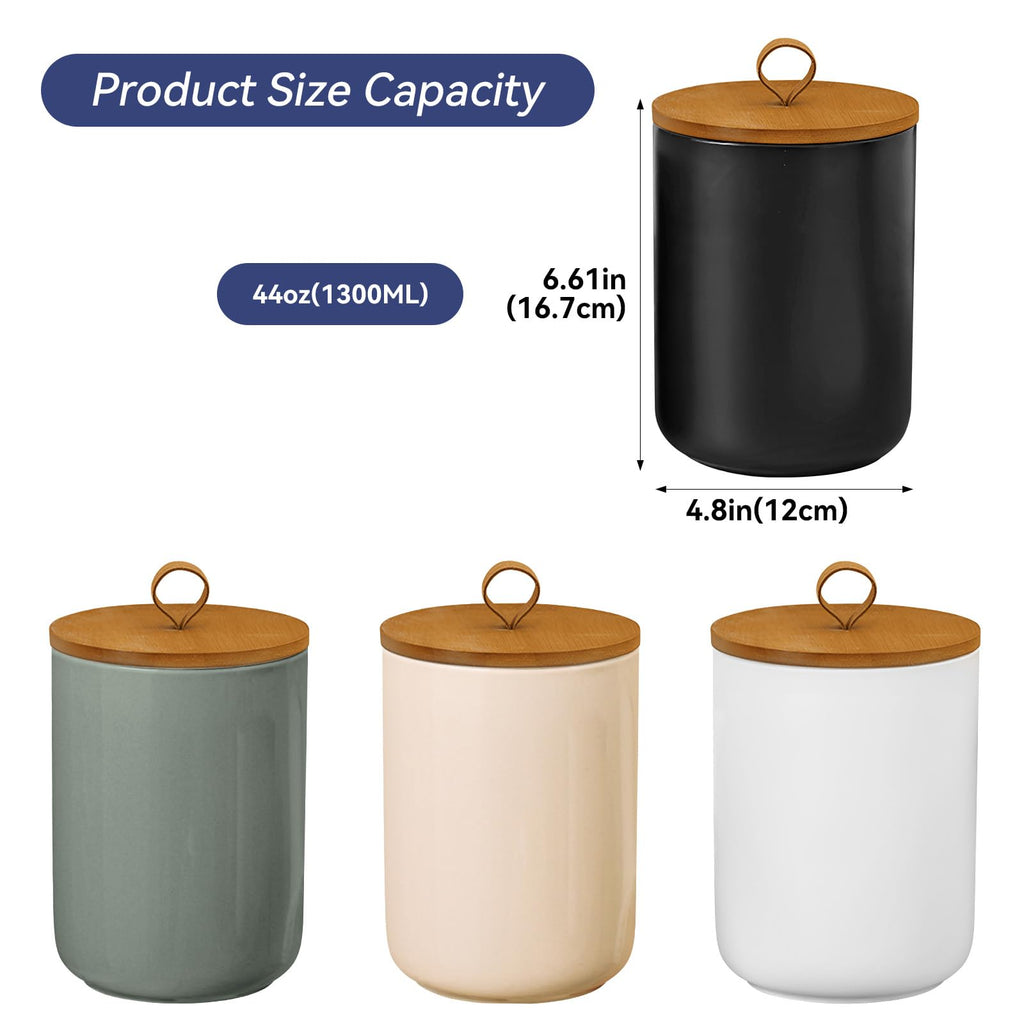 Ceramic Storage Jars, Modern Airtight Canisters with Wooden Lid (Light grey)