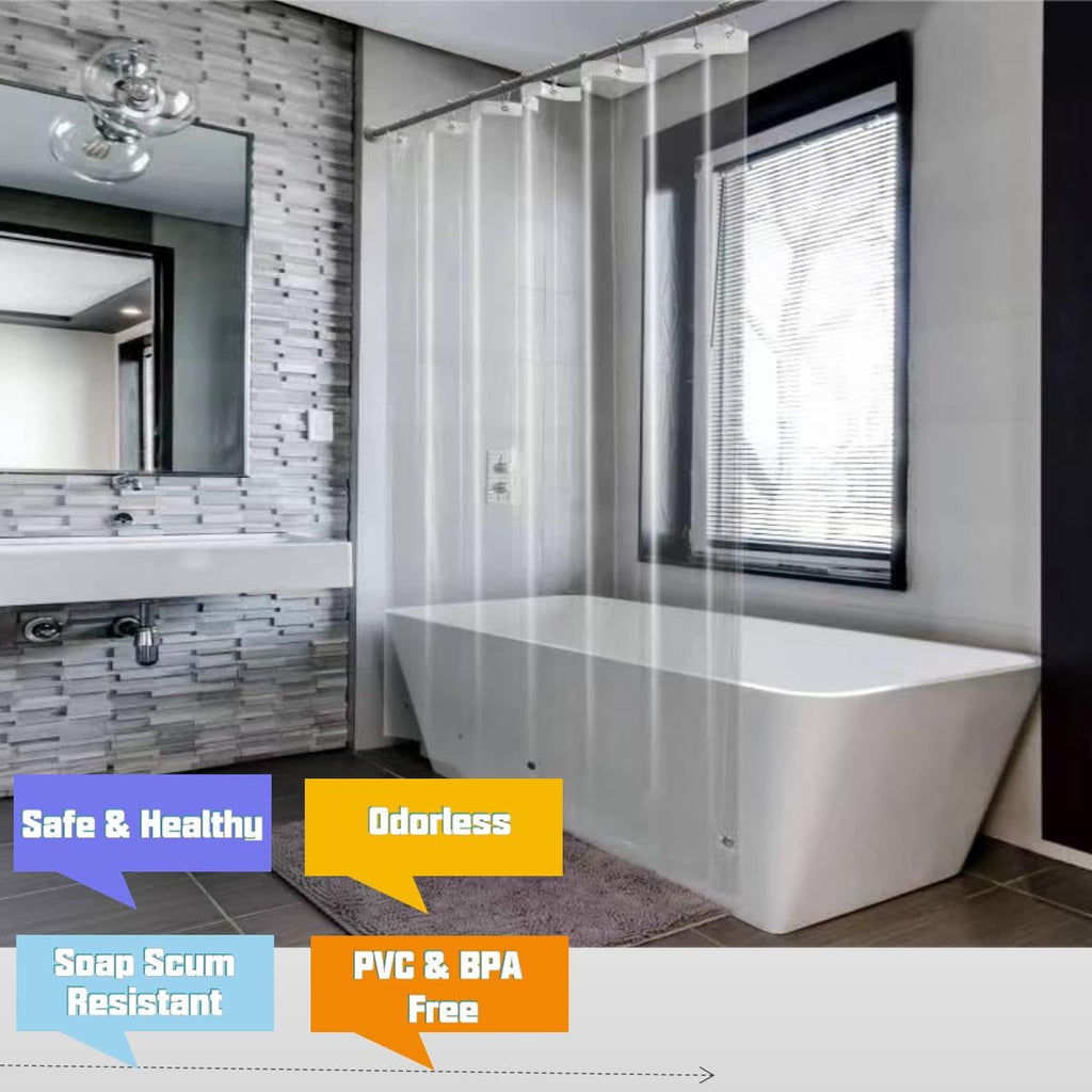 84 Inch Shower Curtain Liner with Side Magnetic Clips, 72x84