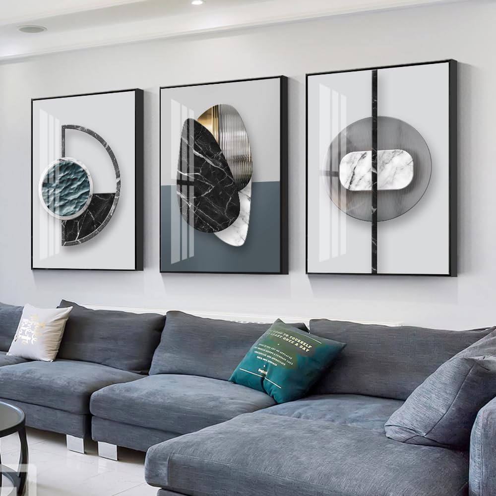 3Pcs Abstract Marble Geometric Crystal Surface Framed Canvas Wall Art
