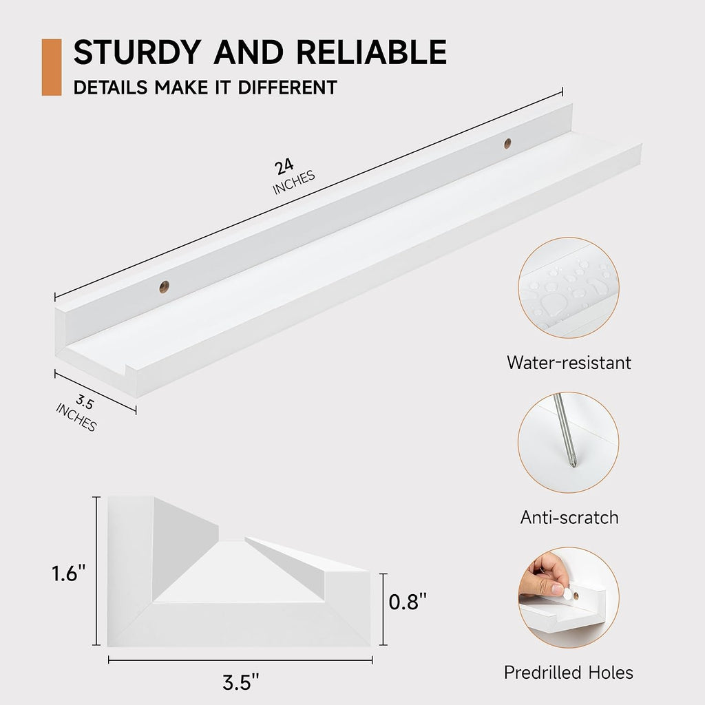 Picture Ledge Shelf, 24 Inch Floating Shelves Set of 2, Nursery Book Shelves for Toys Storage, Kids Bookshelf Wall