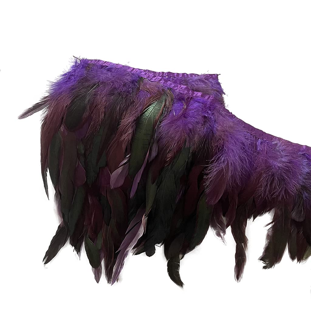 Natural Rooster Feather Width 5-7 inches Craft Feather Fringe Trim Pack of 2 Yards for Clothes Decoration and DIY