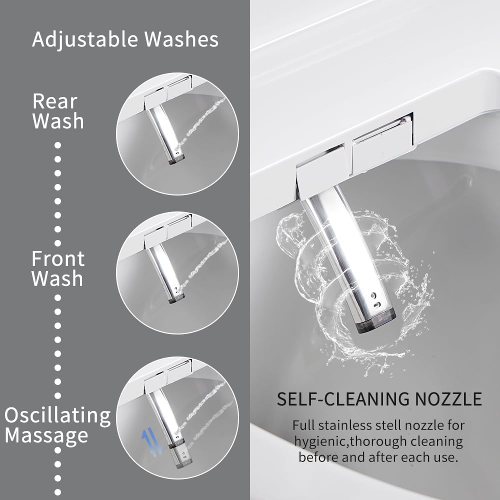 Heated Elongated Bidet Toilet Seat with LED Display, Remote Control, Soft-Close Lid, Warm Water, Air Dryer, Feminine Wash, Self-Cleaning Nozzle
