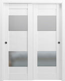 Sete 6222 Bypass Interior Doors with Frosted Glass, MDF, 84x80, White, Modern Style Hardware Include