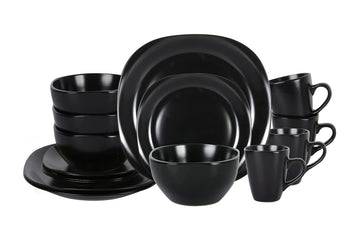 Stoneware Square 16pc Dinnerware Set, Matte Black