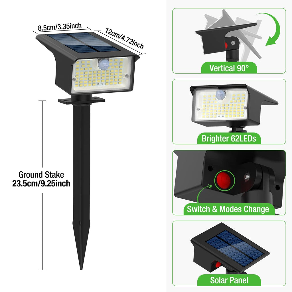 8 Pack 62 LED Solar Spot Lights Outdoor Motion Sensor with 3 Modes