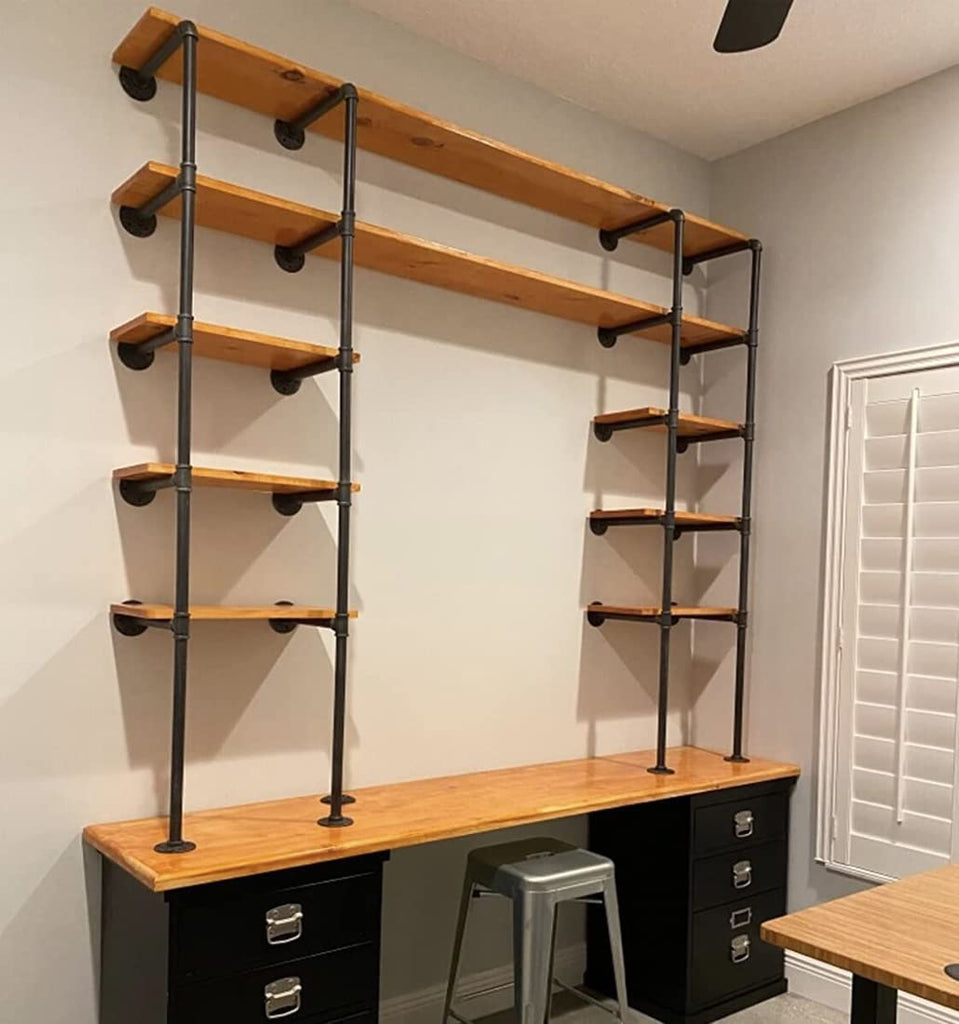 14" Deep, 2Pcs Industrial Retro Wall Mount Iron Pipe Shelf, DIY Open Bookshelf, Hung Bracket, Home Improvement Kitchen