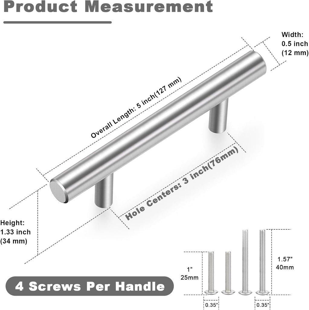 30 Pack Brushed Nickel Cabinet Handles 3 Inch Hole Center Drawer Pulls Stainless Steel Cabinet Pulls Silver Kitchen