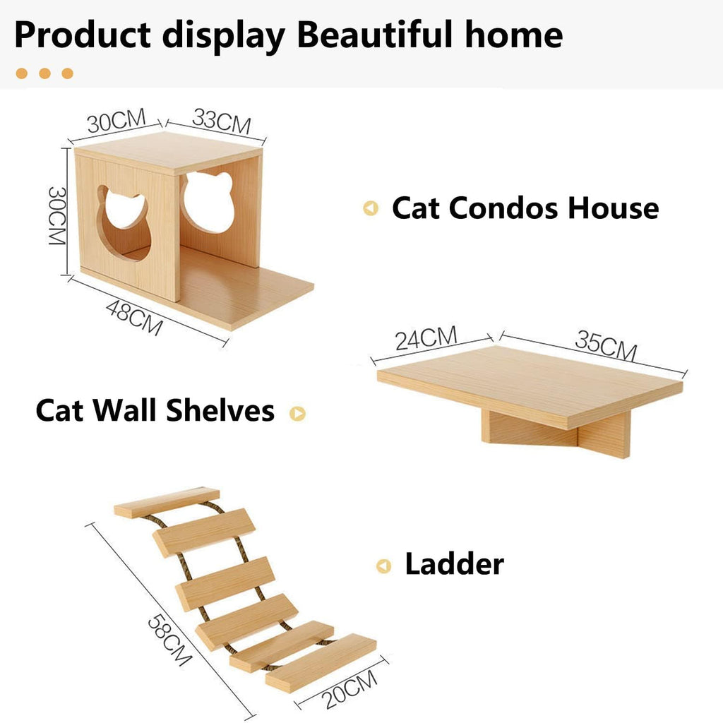 Cat Wall Shelves and Furniture Set with Condos, Perches, Bridge Ladders, Sisal Scratching Posts - Steps and Houses