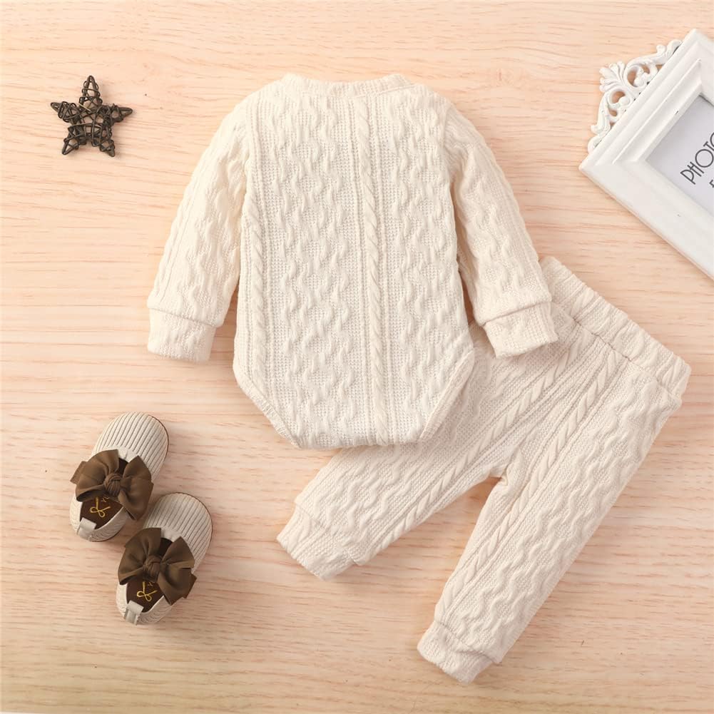Newborn Baby Girl Boy Winter Outfit Knitted Pants Set Knit Sweater Romper Leggings Infant Clothes 2Pcs