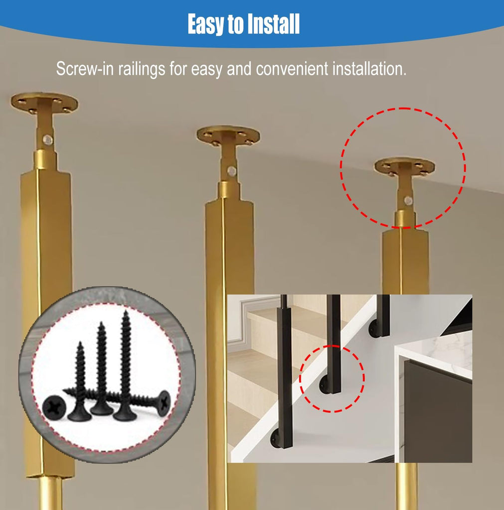 Stair Balusters Iron Black White Gold, Heavy Duty Decor Stair Railing Spindles Indoor, Side Mount Railing System Kits