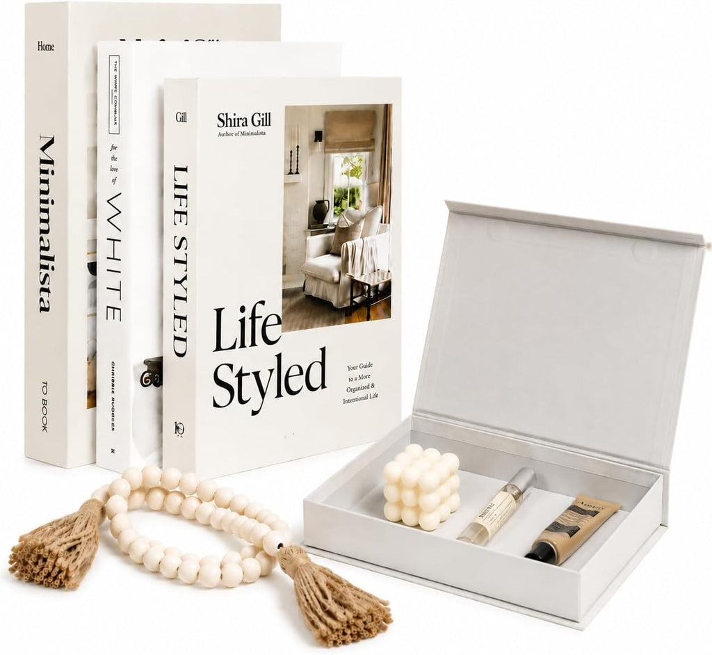 Aesthetic Decorative Books Set of 4 - Faux Decorative Book Boxes for Storage & Display, Fake Books Decor for Coffee